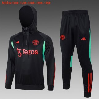 Bambino Felpa Cappuccio Manchester United 2024/25 Nero Rosso