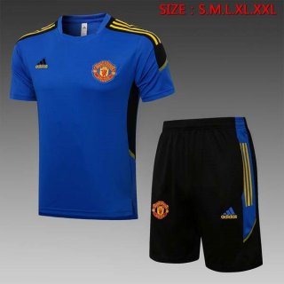 Maglia Formazione Manchester United Set Completo 2022 Blu Nero